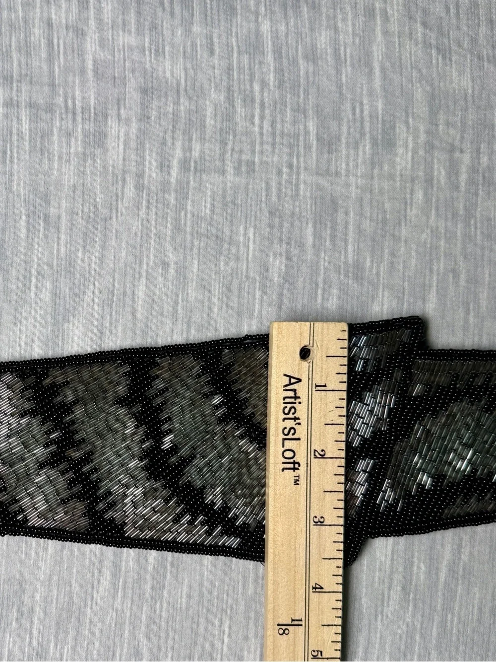 Lindsey Blake Wide Beaded Cummerbund Sash Belt Black Silver Vintage 80s